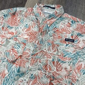 Columbia PFG Super Tamiami Short Sleeve Shirt Mens XL Tropical Leaf Print Vented